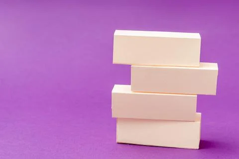Creative copy space for text on purple background, empty blocks on inscriptio Stock Photos