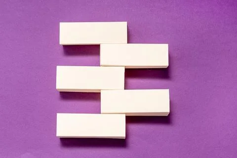 Creative copy space for text on purple background, empty blocks on inscriptio Stock Photos