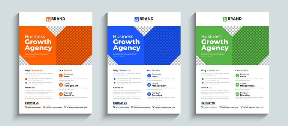 Creative corporate flyer design layout template with blue, green and orange Иллюстрация