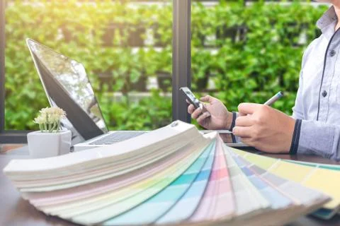 Creative creativity graphic designer working with graphics tablet,laptop and Stock Photos