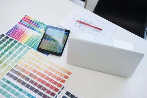 Creative creativity graphic designer working with graphics tablet,laptop and Stock Photos