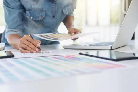 Creative creativity graphic designer working with graphics tablet,laptop and Stock Photos