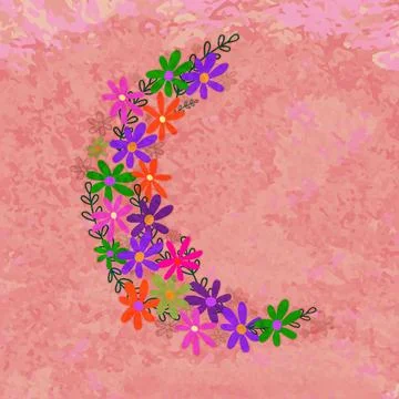 Creative Crescent Moon made by Colourful Flowers on grungy background for I.. Ilustração Stock