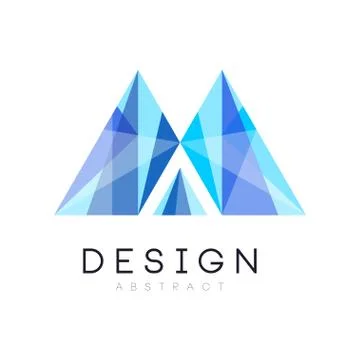 Creative crystal logo template. Abstract emblem in gradient blue color. Original Stock-Illustration
