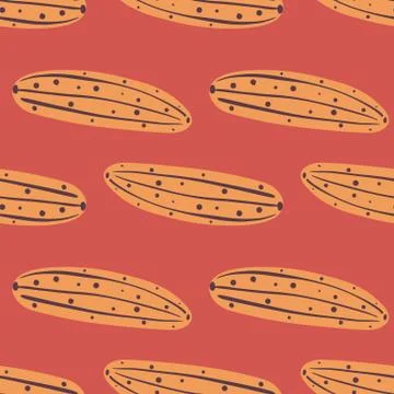 Creative cucumber seamless pattern on red background. Doodle cucumbers vegeta Illustrazione stock