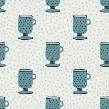 Creative cups ornament seamless hand drawn pattern. Navy blue kitchen element イラスト素材