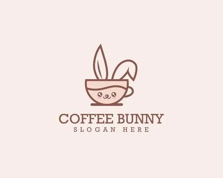 Creative Cute Coffee Bunny Logo Design	 Stock Illustration