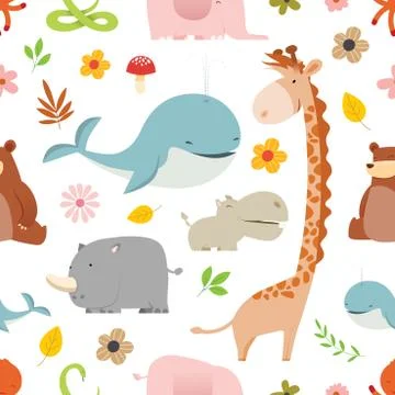 Creative Cute Wild Animals vector pattern Stock Illustration
