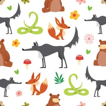 Creative Cute Wild Animals vector pattern Stock Illustration