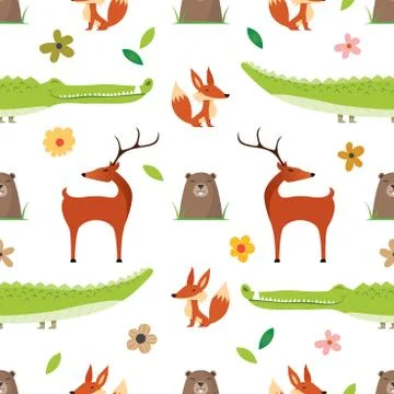 Creative Cute Wild Animals vector pattern Stock Illustration