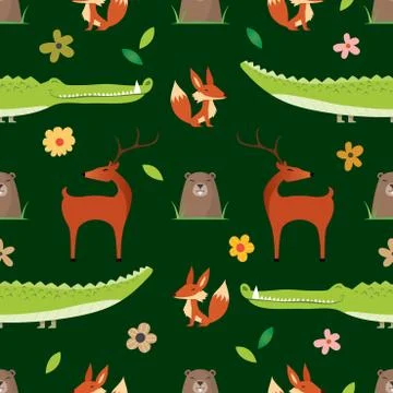 Creative Cute Wild Animals vector pattern Stock Illustration