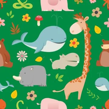 Creative Cute Wild Animals vector pattern Stock Illustration
