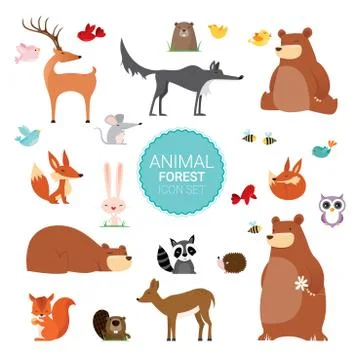 Creative Cute Wild Forest Animals vector illustrations Stock Illustration
