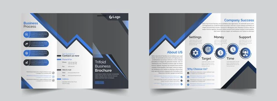 Creative dark blue trifold brochure design template Stock Illustration