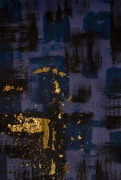Creative dark purpla black abstract hand painted background with gold gilding Stock Illustration