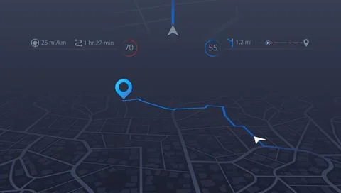 Creative dashboard theme with city map navigation infographics. GPS track Stock Illustration