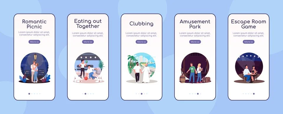 Creative dates onboarding mobile app screen flat vector template Stock Illustration