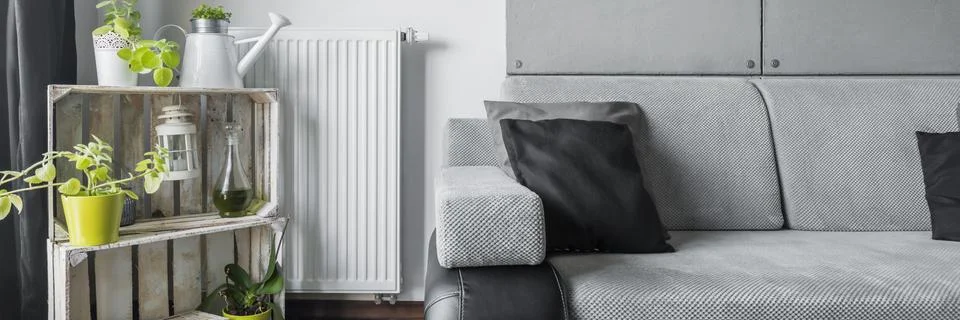 Creative decorations and grey sofa Stock Photos