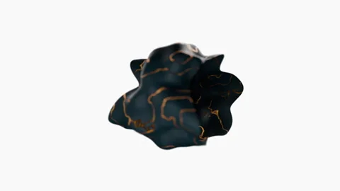 Creative design of an abstract black sculpture with golden accents Stock Footage 321955993