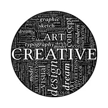 Creative design concept - black and white word cloud in circle 库存插图