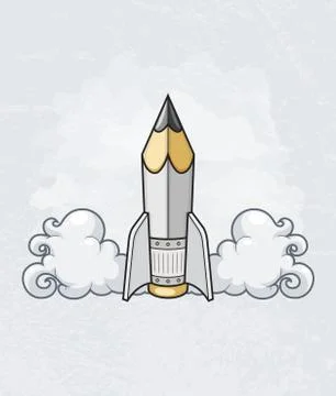Creative design concept with pencil tool as rocket 스톡 일러스트