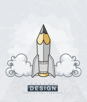 Creative design concept with pencil tool as rocket Stock Illustration