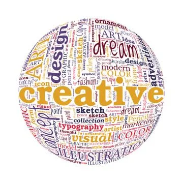 Creative design concept spherized typographic word cloud Stock Illustration