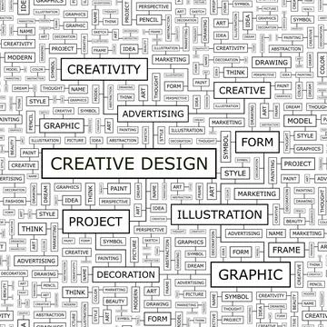 CREATIVE DESIGN CREATIVE DESIGN. Seamless pattern. Word cloud illustration... Stock Photos