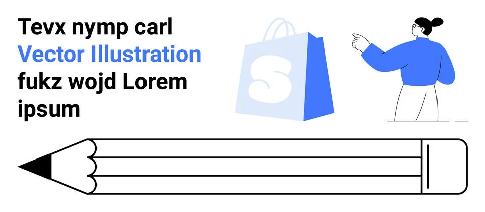 Creative Design Elements with Large Pencil and Shop Bag Illustrazione stock