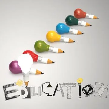 Creative design hand drawn education  word and light bulb 3d as concept Stock Illustration