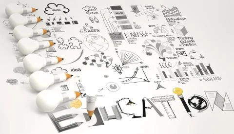 Creative design hand drawn education  word and light bulb 3d as concept Иллюстрация