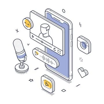 Creative design of isometric elements showcasing video chatting and social .. Illustrazione stock