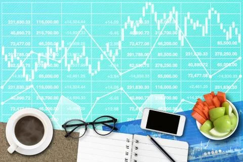 Creative design layout of office plan top view on turquoise color stock index. 写真素材