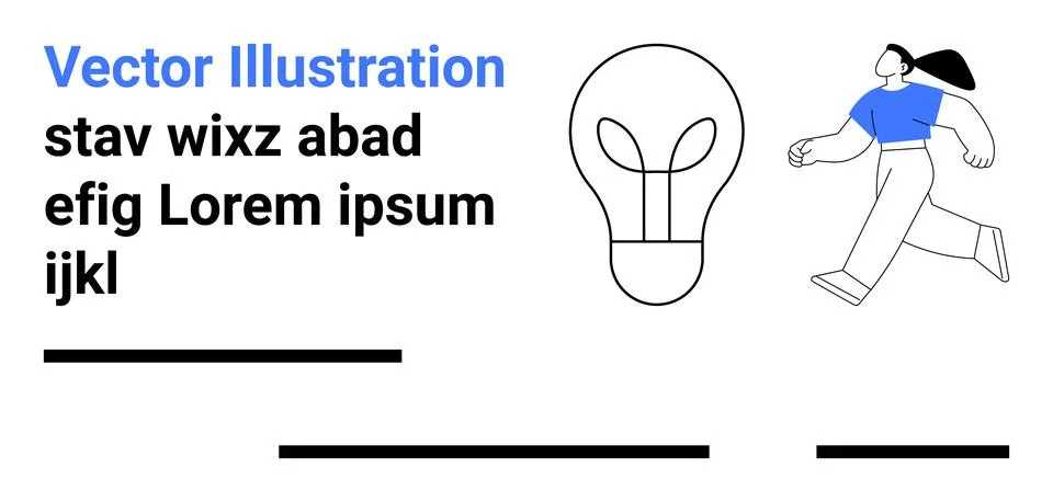 Creative Design with Light Bulb, Running Figure, and Placeholder Text Element Illustrazione stock