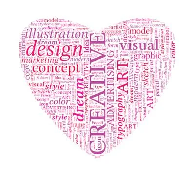 Creative design love shaped vector typographic word cloud Stock Illustration