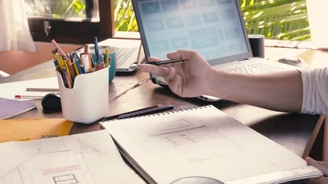 Creative design men develop ideas and looking laptop Stock Footage 73245894