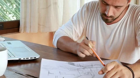 Creative design men develop ideas and looking laptop Stock Footage