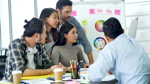 Creative design office center working teamwork. Happy business people partner pl Stock-Footage 150795155