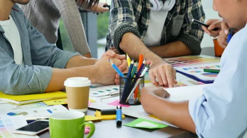 Creative design office center working teamwork. Happy business people partner pl Видео 151129261