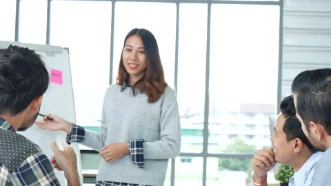 Creative design office center working teamwork. Happy business people partner pl Видео 151129849