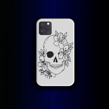 Creative design print for smartphone case with skull and flowers Stock Illustration