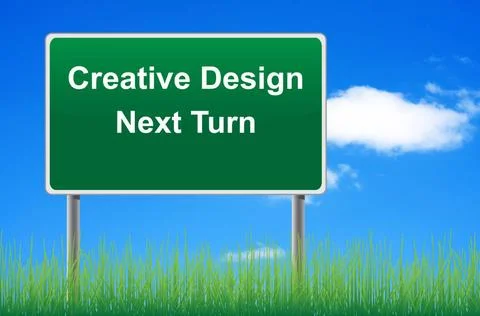 Creative design signpost on sky background, grass underneath. Creative des... 스톡 사진