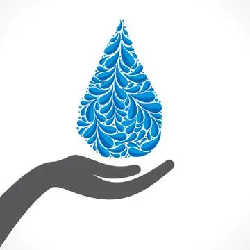 Creative design of water drop in hand or to save water concept vector Stock Illustration