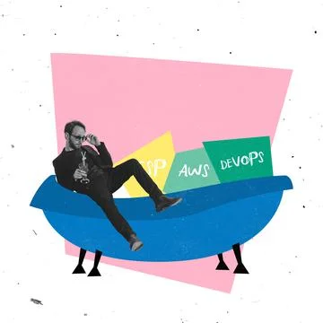 Creative design. Young man, programmer, software developer wotking on devops Stock Photos