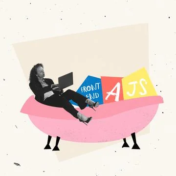 Creative design. Young woman, programmer working on frontend development lying Stock Photos