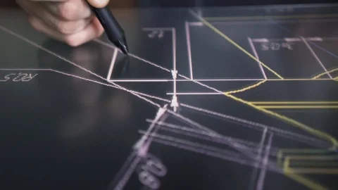 Creative Designer architect Working With drawings on the interactive screen Stock Footage 113209074