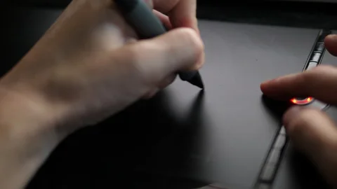Creative Designer drawing with Pen on digital graphic Tablet. POV Close up Hands Vídeos de archivo 118278127