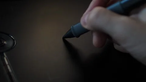 Creative Designer drawing with Pen on digital graphic Tablet. POV Close up Hands Stock Footage 118280102