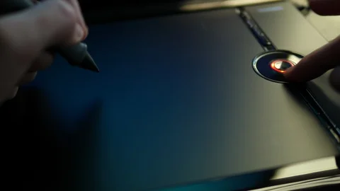 Creative Designer drawing with Pen on digital graphic Tablet. POV Close up Hands Stock Footage 118323579