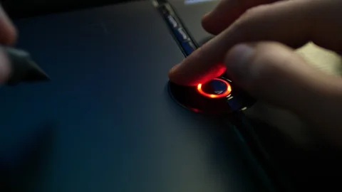 Creative Designer drawing with Pen on digital graphic Tablet. POV Close up Hands Stock Footage 118328330